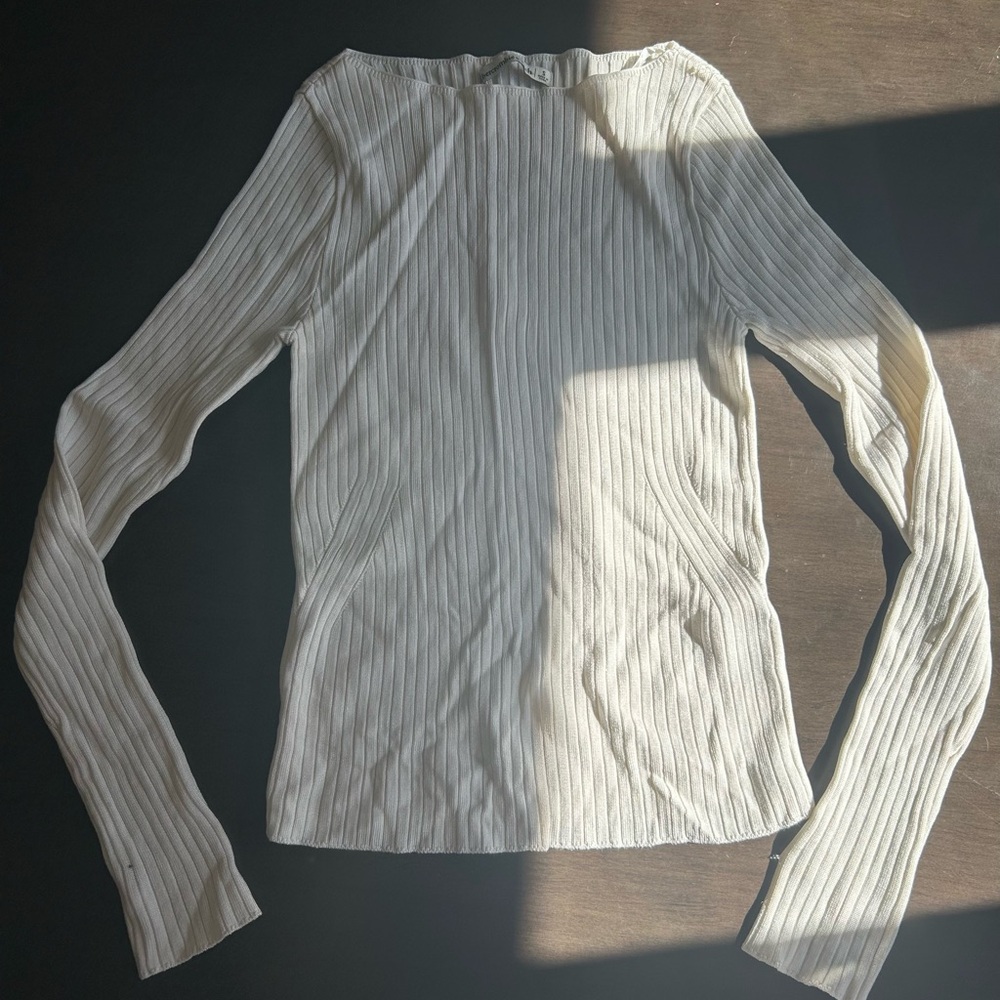 Abercrombie & Fitch Cream Ribbed Long-Sleeve Top